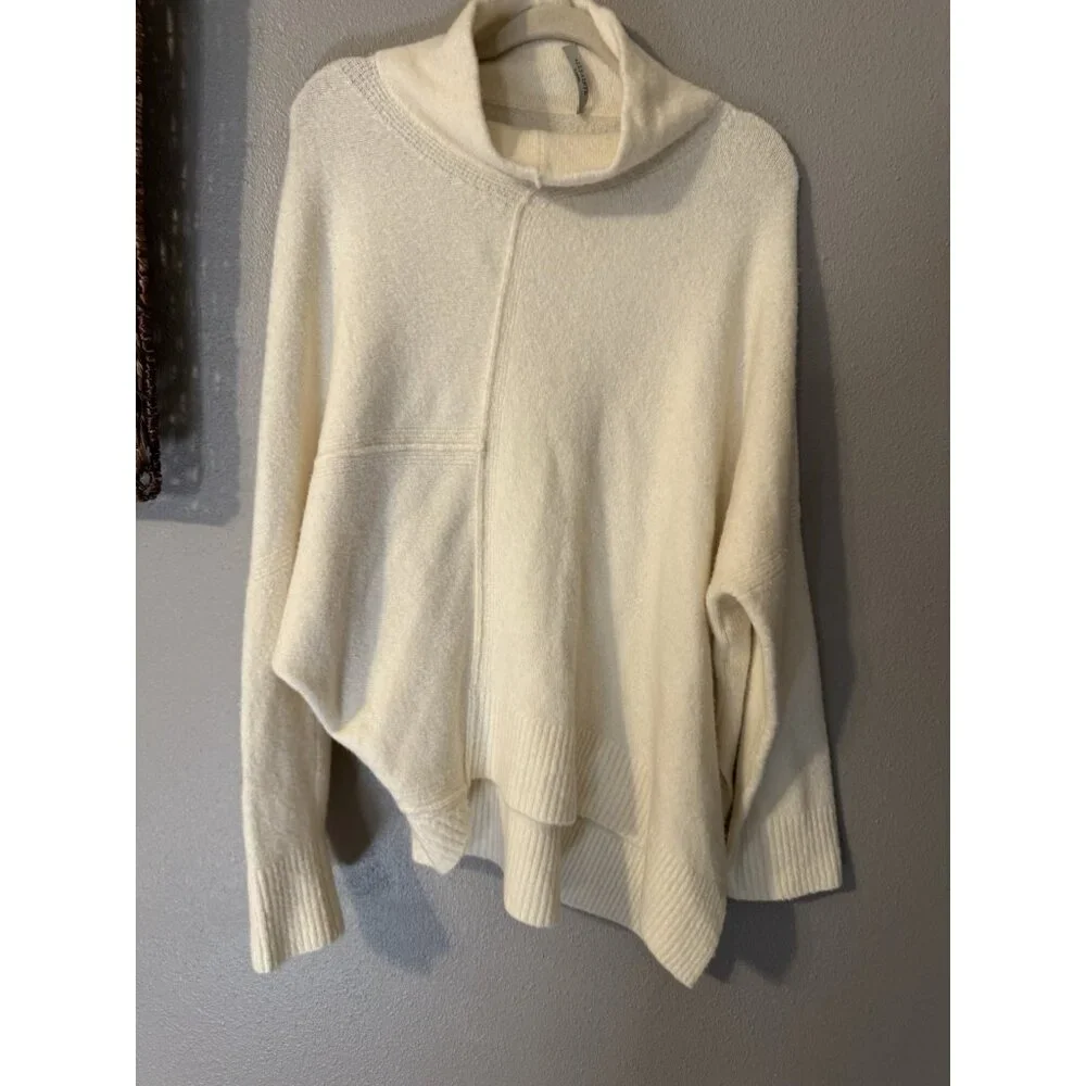 ALLSAINTS Sweater Lock Roll Neck Wool Yak L Blend Asymmetrical Hem Ivory